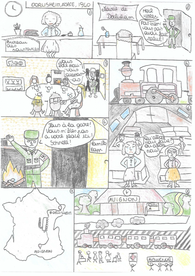 Dessins rèalisès par les petites filles de M. Daniel ICKOWICZ pour relater les évènements vécus par leur arrière-grand-mère Emma Dessins rèalisès par les petites filles de M. Daniel ICKOWICZ pour relater les évènements vécus par leur arrière-grand-mère Emma